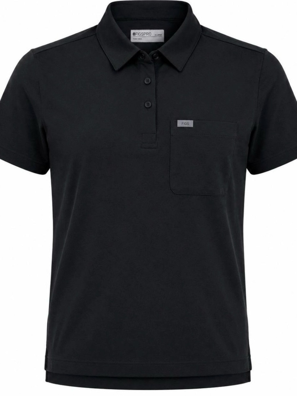 Figs Black Short-Sleeve Polo with Chest Pocket